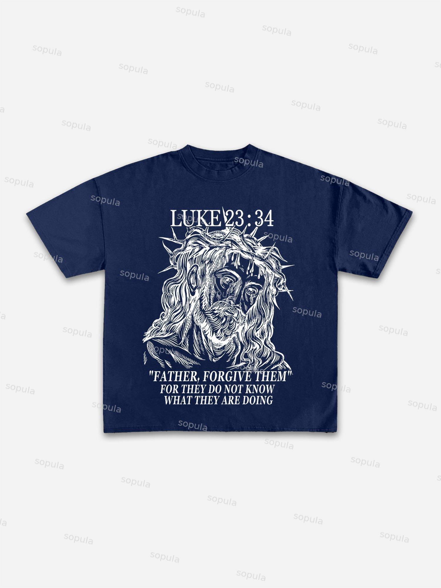 Forgive Them, Father Bible Print Cotton T-shirt Product Image