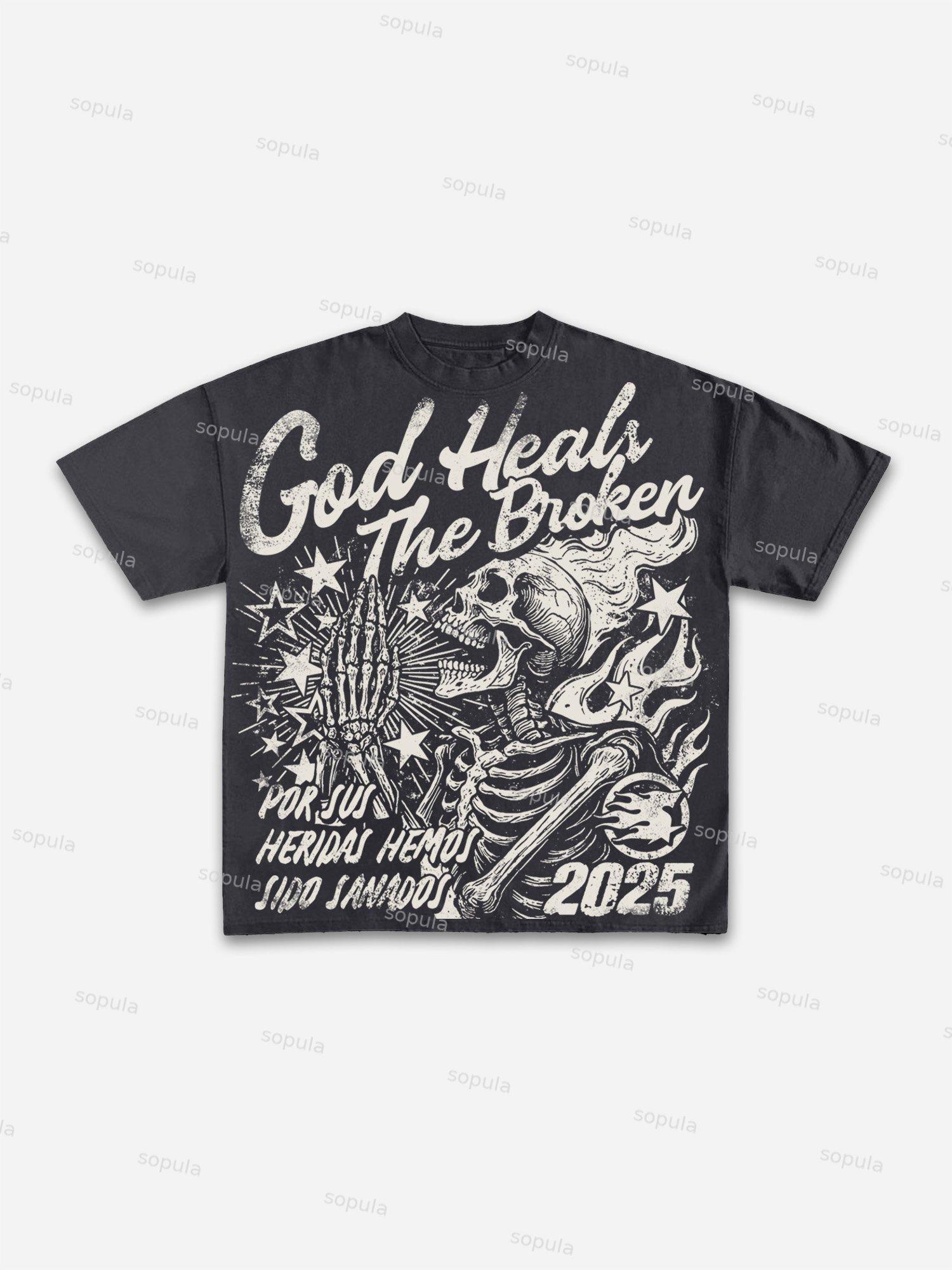 God Heals The Broken Vintage Graphic Cotton T-shirt Product Image