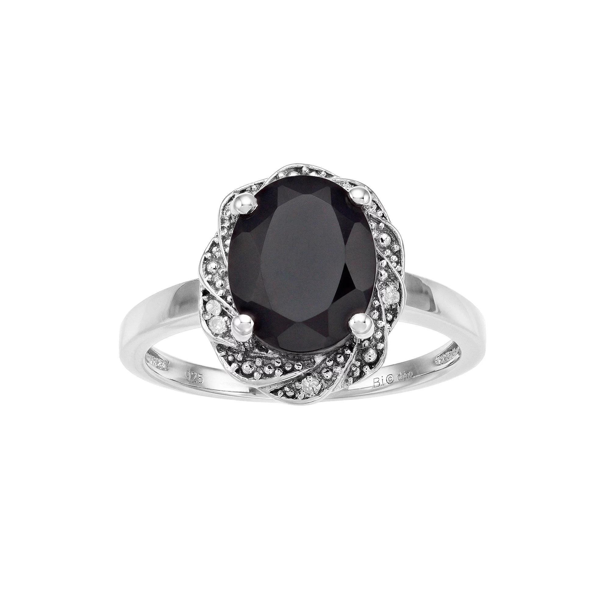 Gemminded Sterling Silver Onyx & Diamond Accent Ring, Women's, Size: 5 Product Image