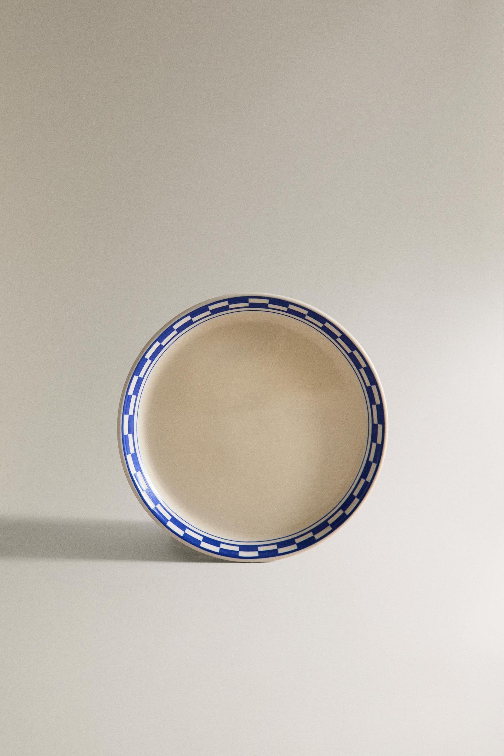 CERAMIC SIDE PLATE WITH CHECKED RIM Product Image
