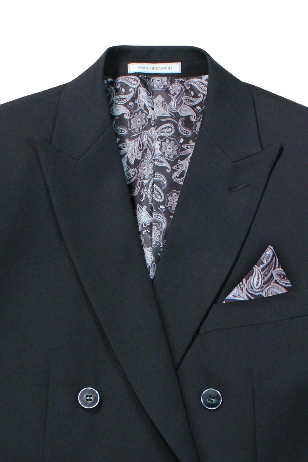 Black Slim Fit Double Breasted 2 Piece Suit with Flexible Elastic Waistband Product Image