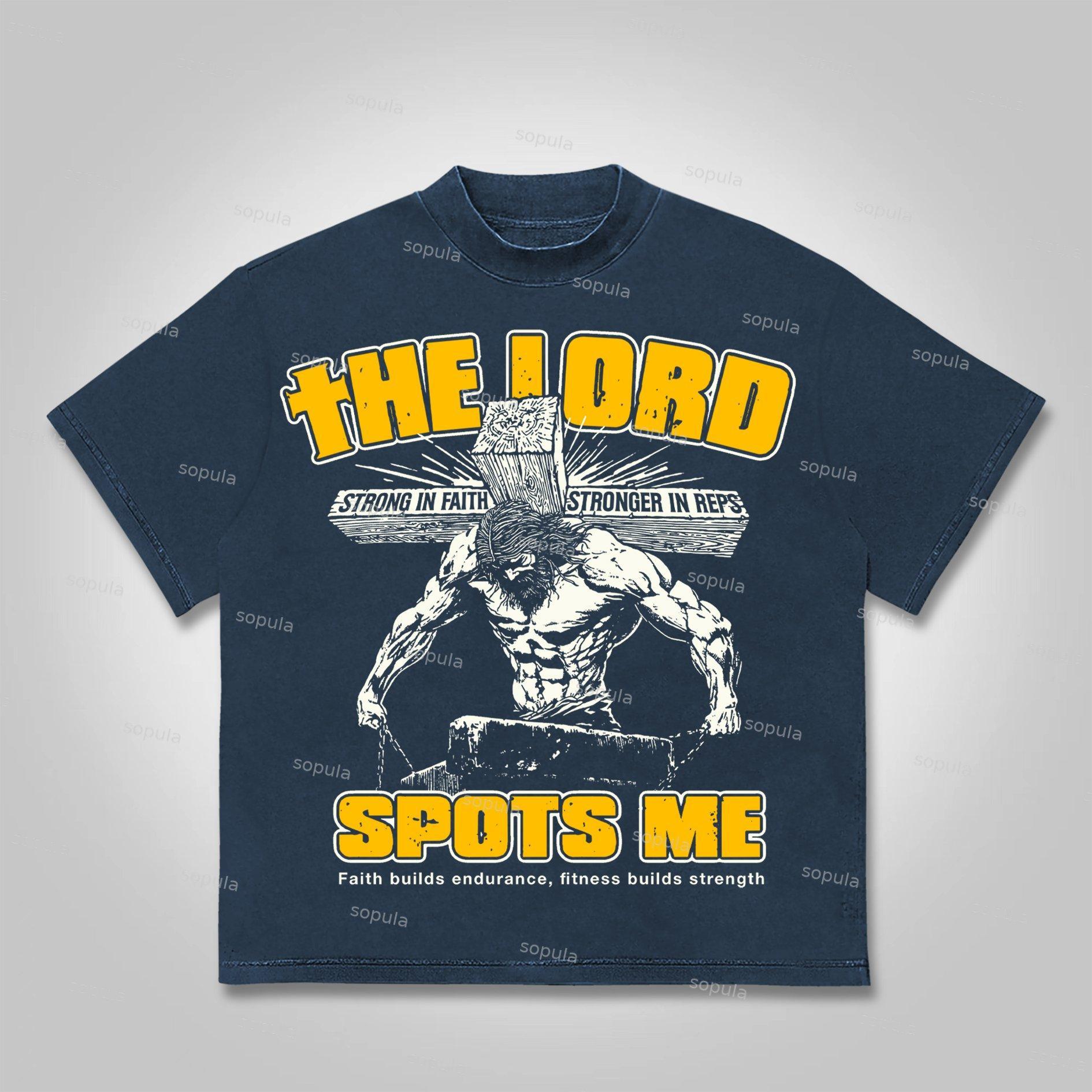 Sopula The Lord Spots Me Vintage God Gym Graphics Cotton T-Shirt Product Image