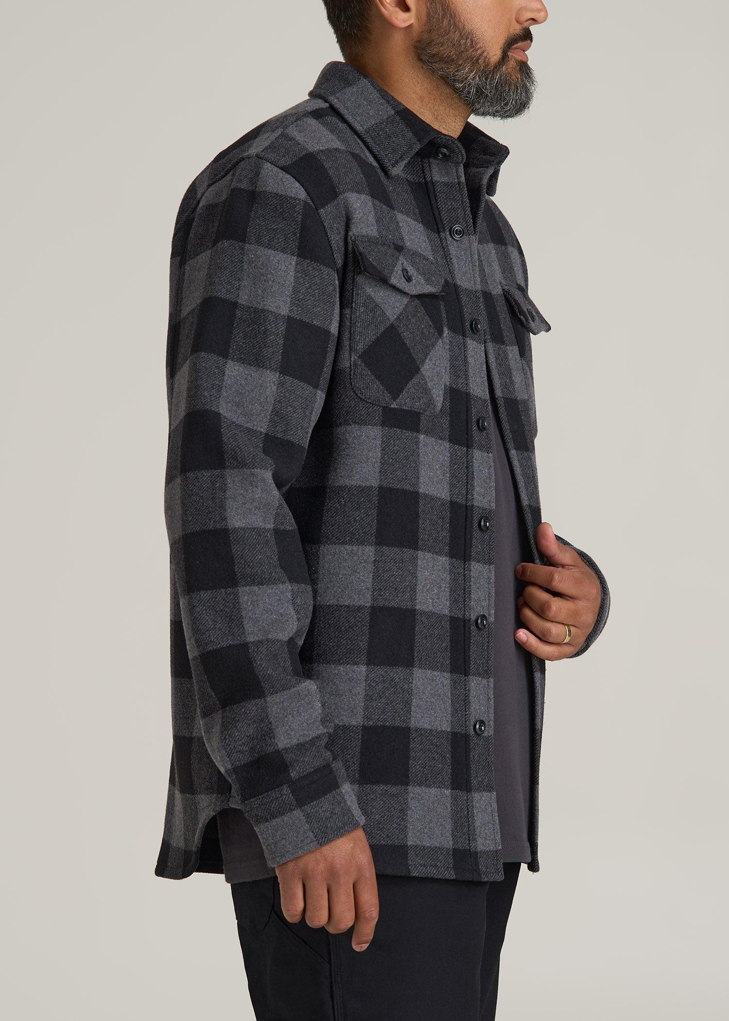 LJ&S Wool Blend Tall Men's Shirt Jacket in Black and Grey Check Product Image