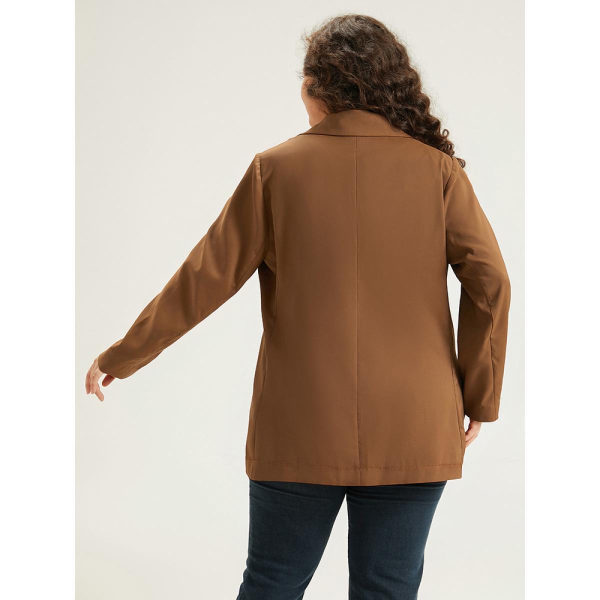 Plus Size Suit Collar Button Up Pocket Blazer DarkBrown Women Dailywear Plain Plain Sleeve Long Sleeve Suit Collar 18-20/2X Pocket Casual Blazers BloomChic Product Image