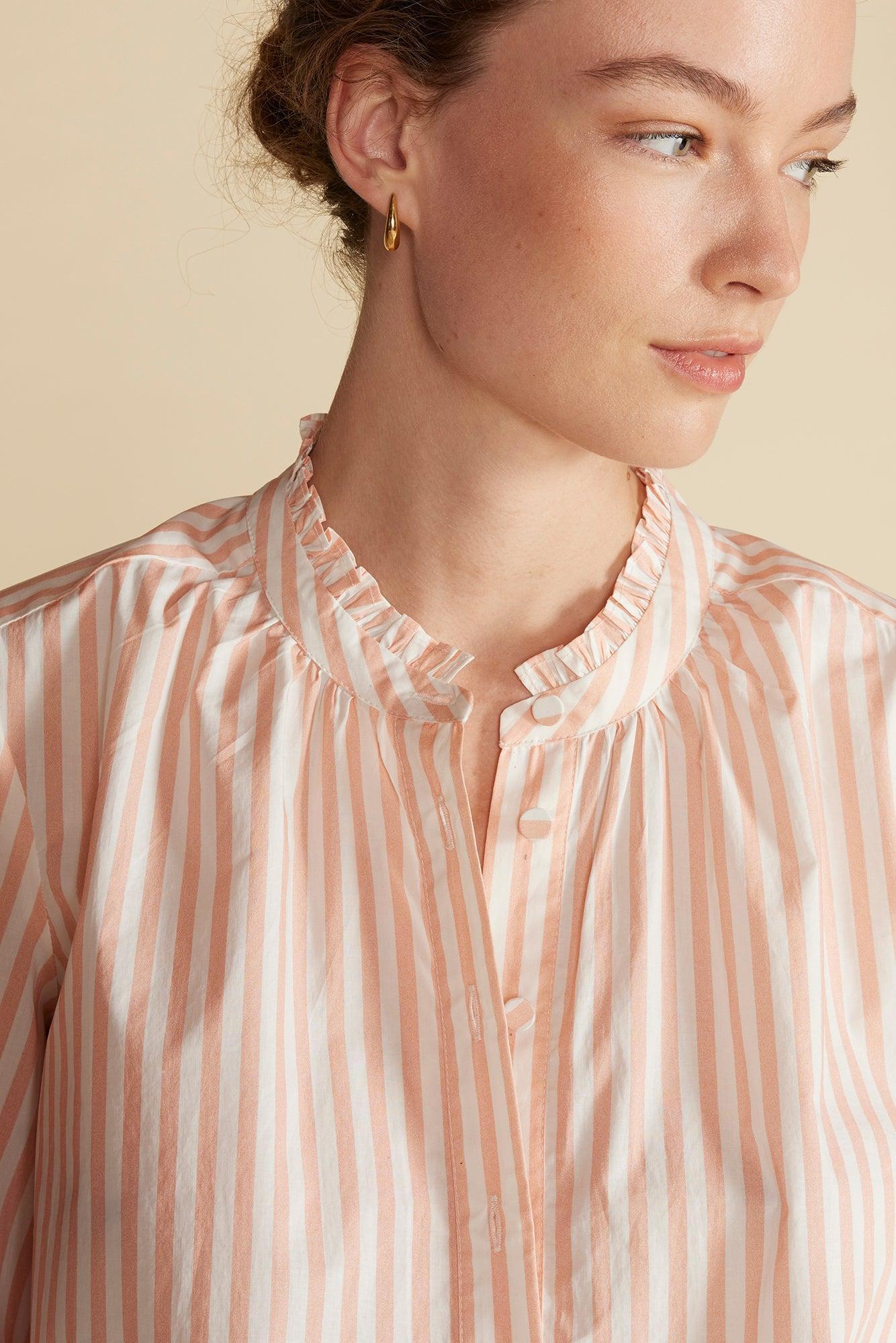 Charlotte Organic Cotton Blouse - Apricot and Ivory Stripe Product Image