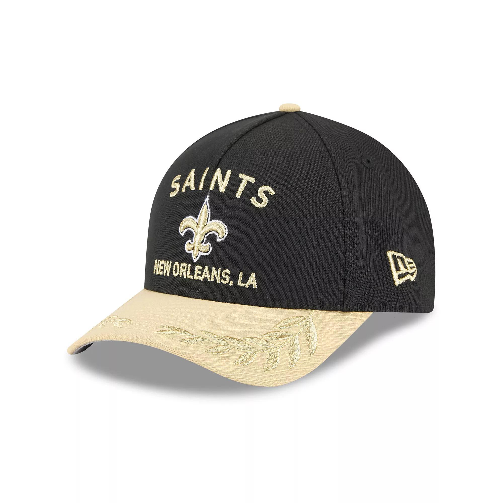 Men's New Era Black/Gold New Orleans Saints 2025 NFL Draft 9FORTY A-Frame M-Crown Adjustable Hat Product Image