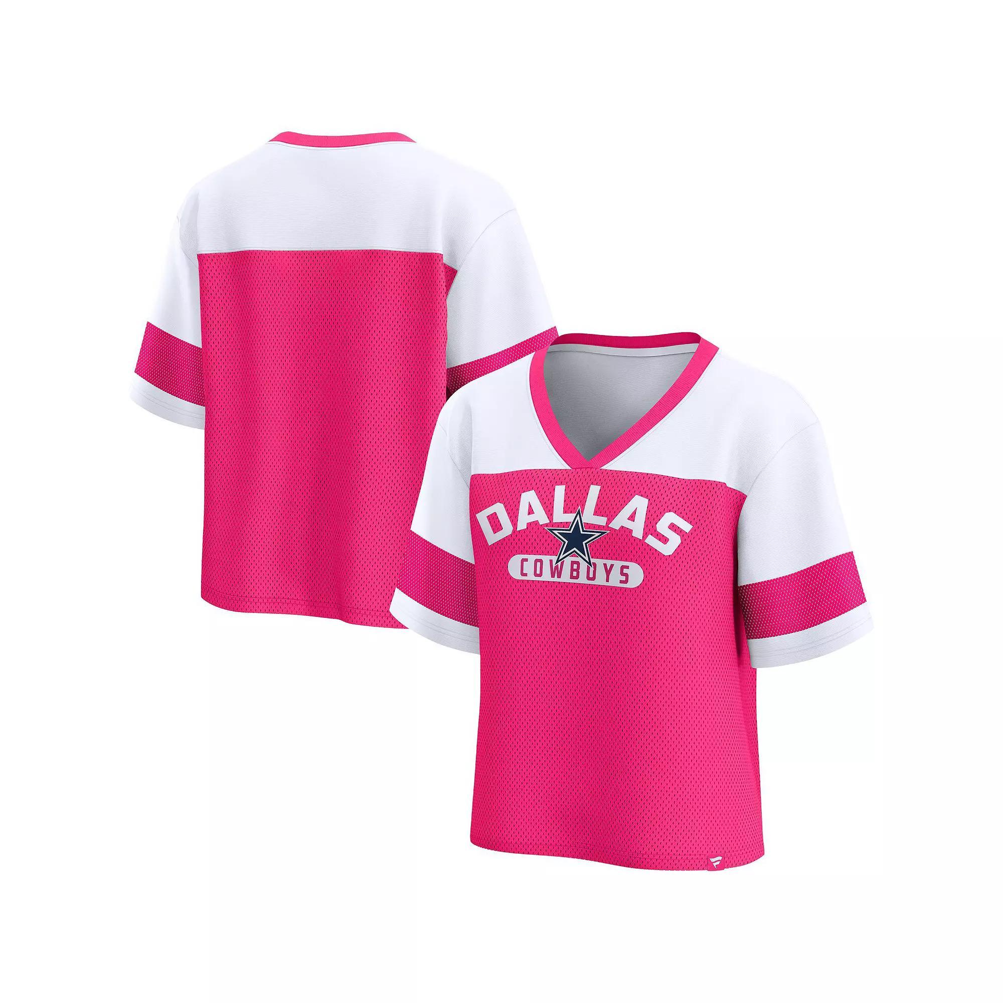 Women's Fanatics  Pink/White Dallas Cowboys Homeschool Jersey Poly V-NeckFashion Top, Size: XS Product Image