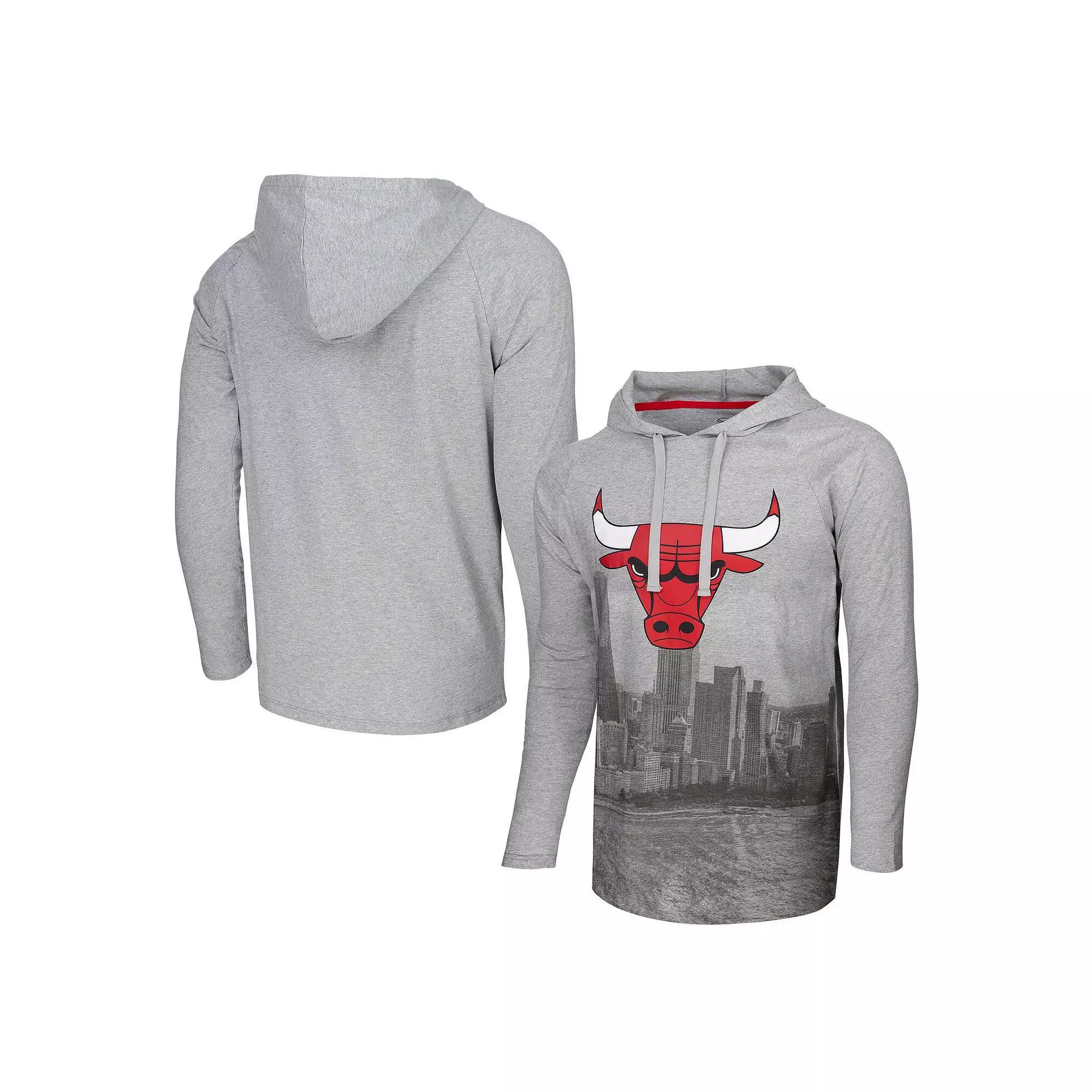 Men's Stadium Essentials Heather Gray Chicago Bulls Atrium Raglan Long Sleeve Hoodie T-Shirt, Size: XL, Grey Product Image
