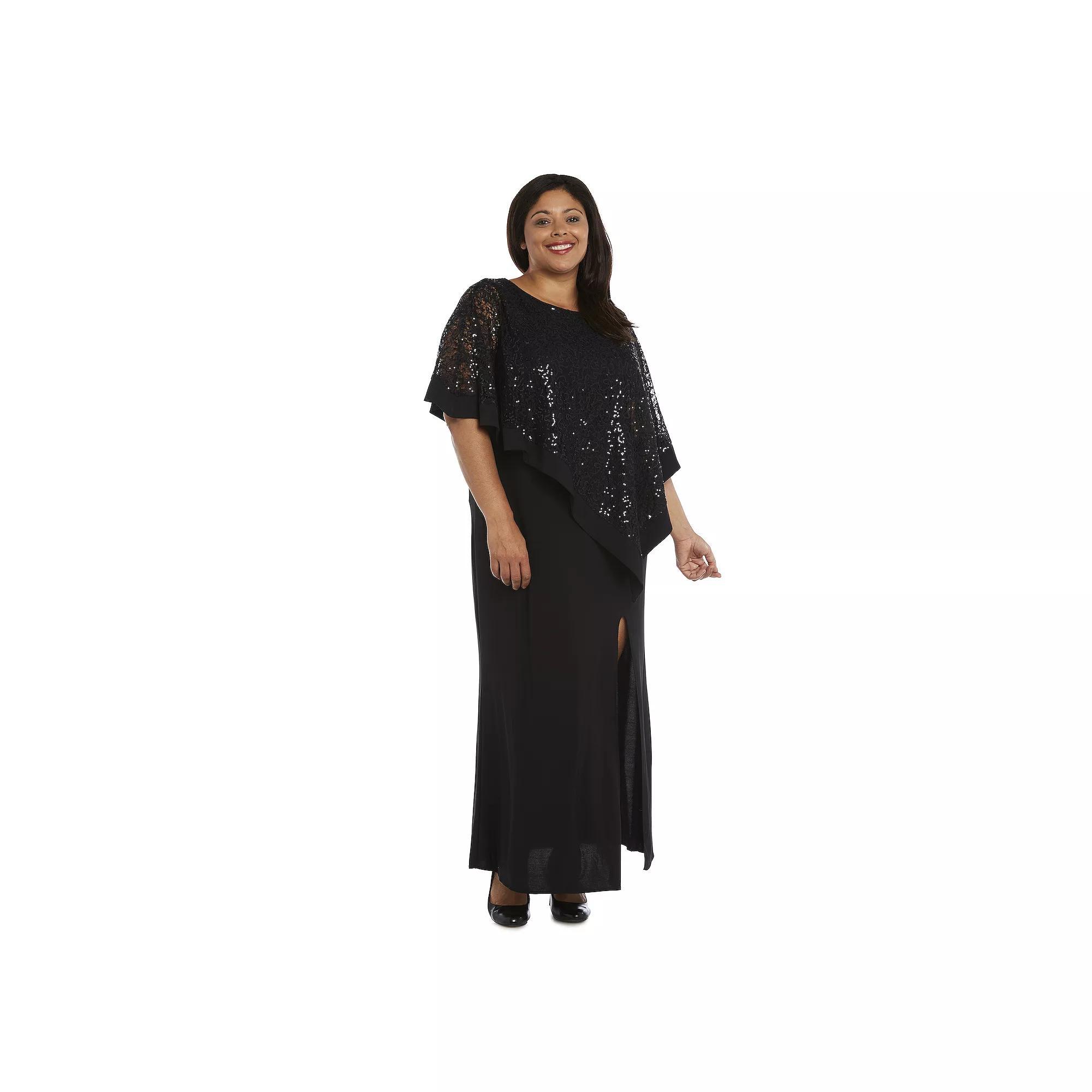 Plus Size R&M Richards Lace Poncho Over Jersey Sheath Dress, Women's, Size: 16 W, Black Product Image