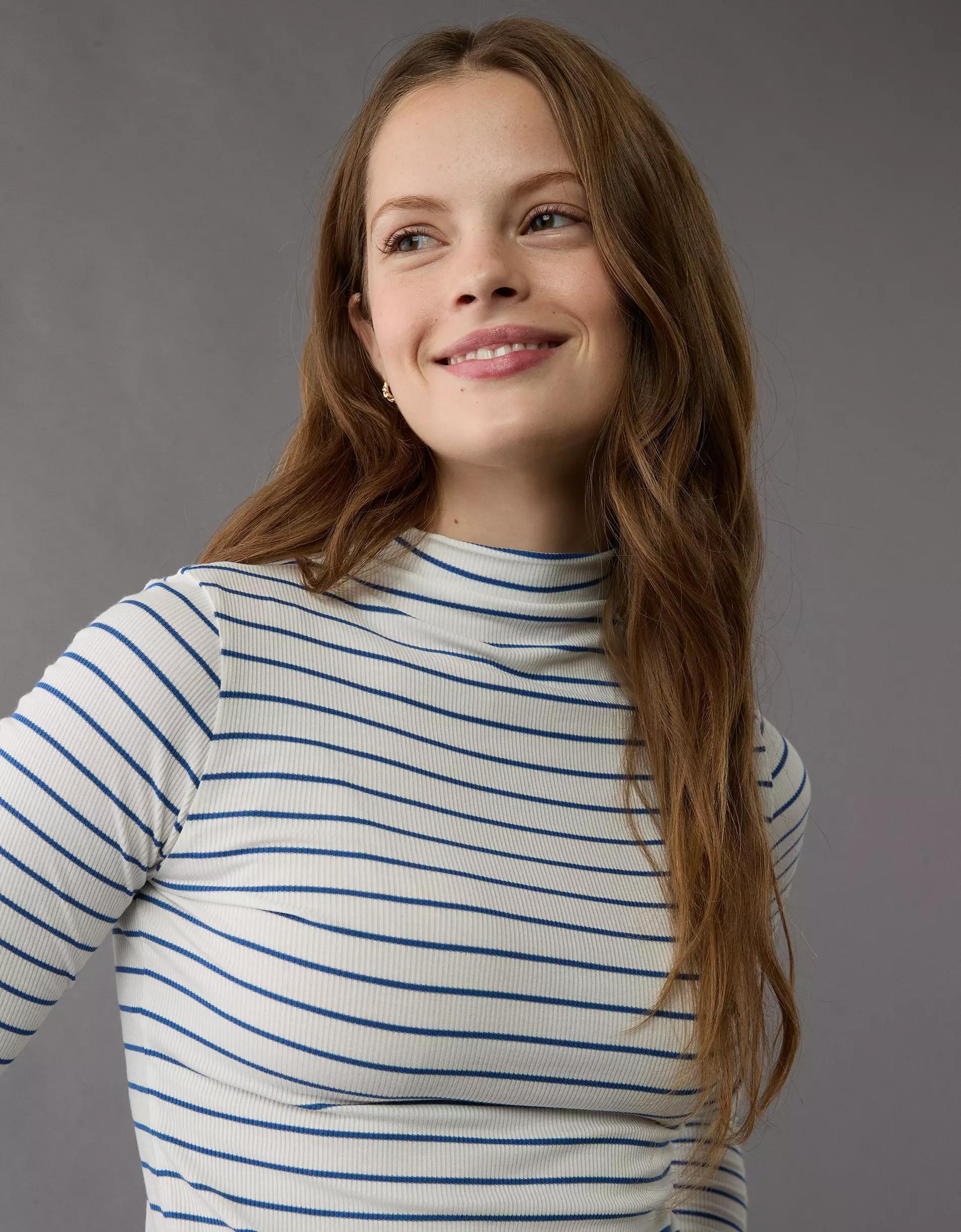 AE Soft & Sexy Long-Sleeve Mock Neck T-Shirt Product Image