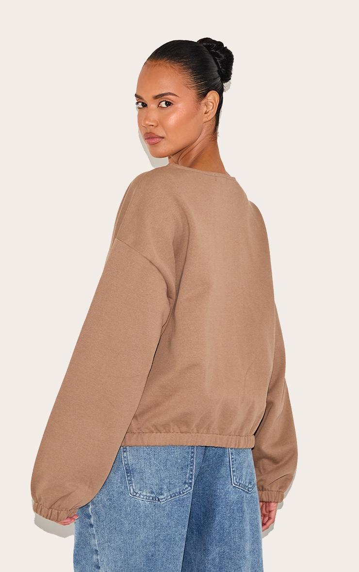 Taupe Premium Oversized Boxy Collarless Zip Sweat Top Product Image