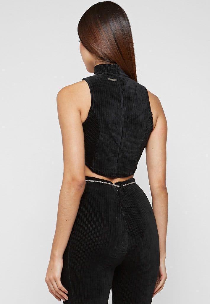 Detachable Chain Ribbed Velour Top - Black Female Product Image