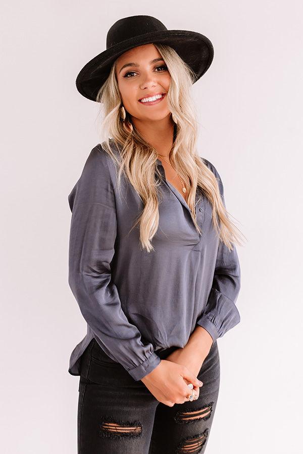 London Skyline Satin Top In Charcoal Product Image