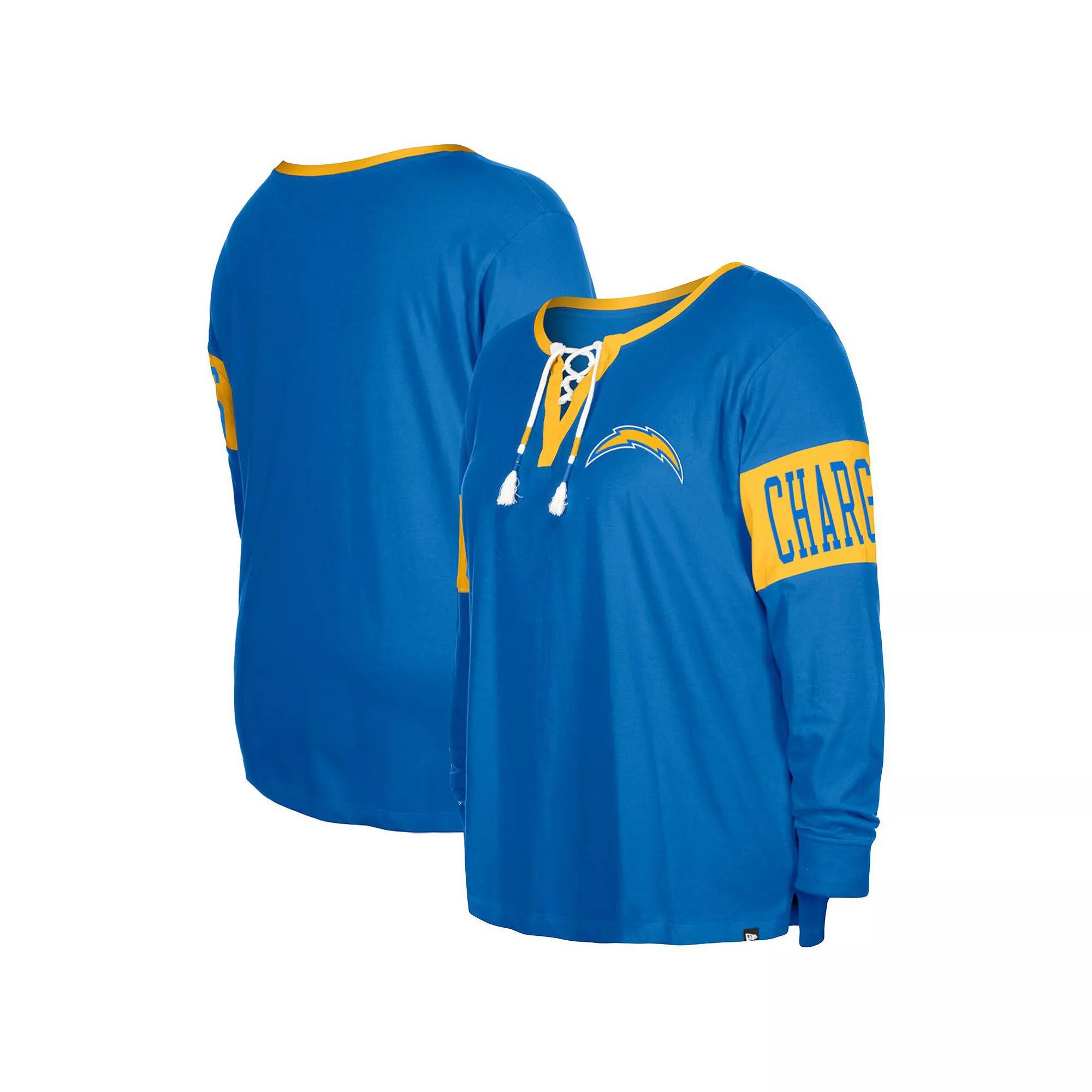 Women's New Era  Powder Blue Los Angeles Chargers Plus Size Lace-Up Notch Neck Long Sleeve T-Shirt, Size: 4XL, Light Product Image