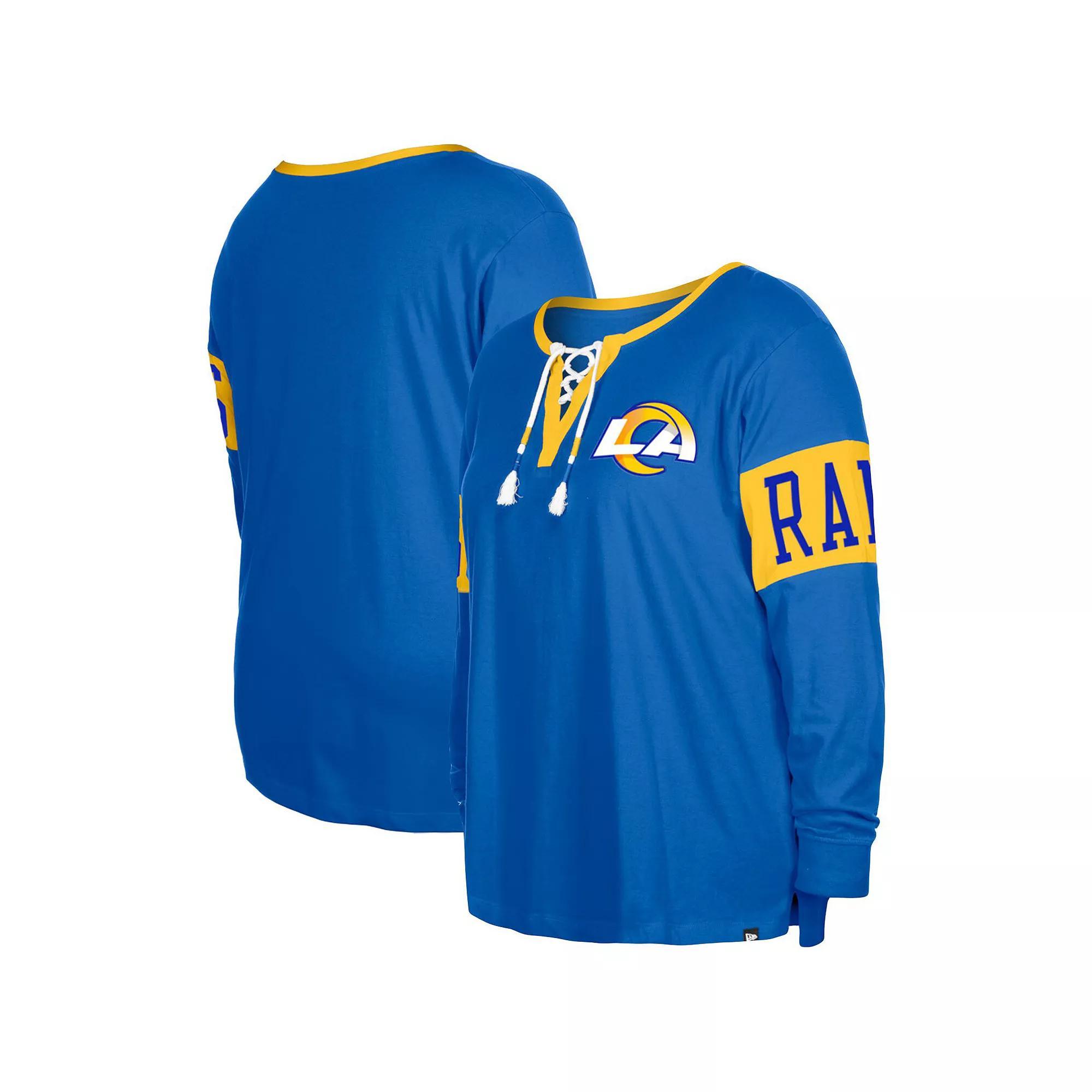 Women's New Era  Royal Los Angeles Rams Plus Size Lace-Up Notch Neck Long Sleeve T-Shirt, Size: 3XL, Blue Product Image