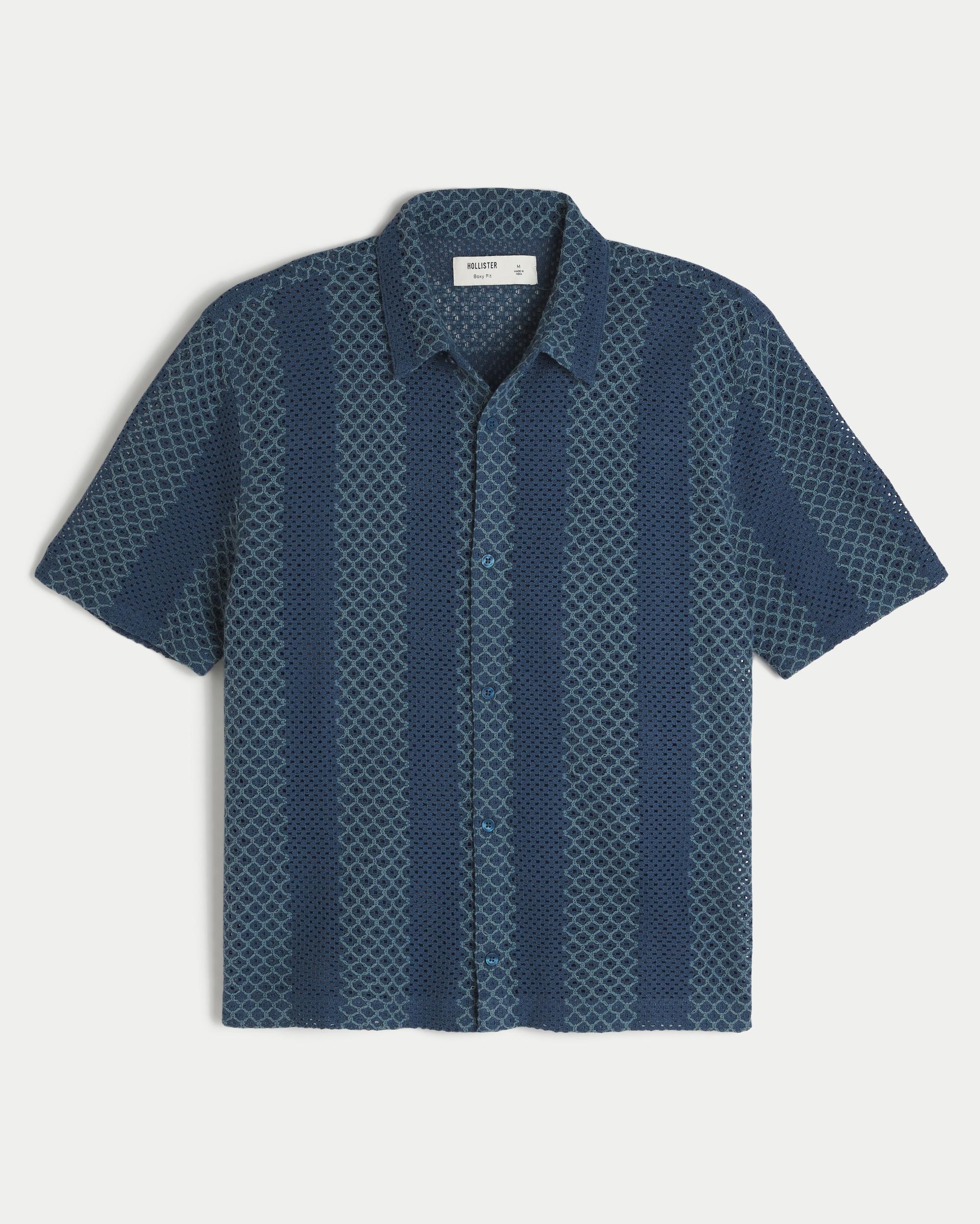 Boxy Short-Sleeve Crochet-Style Shirt Product Image