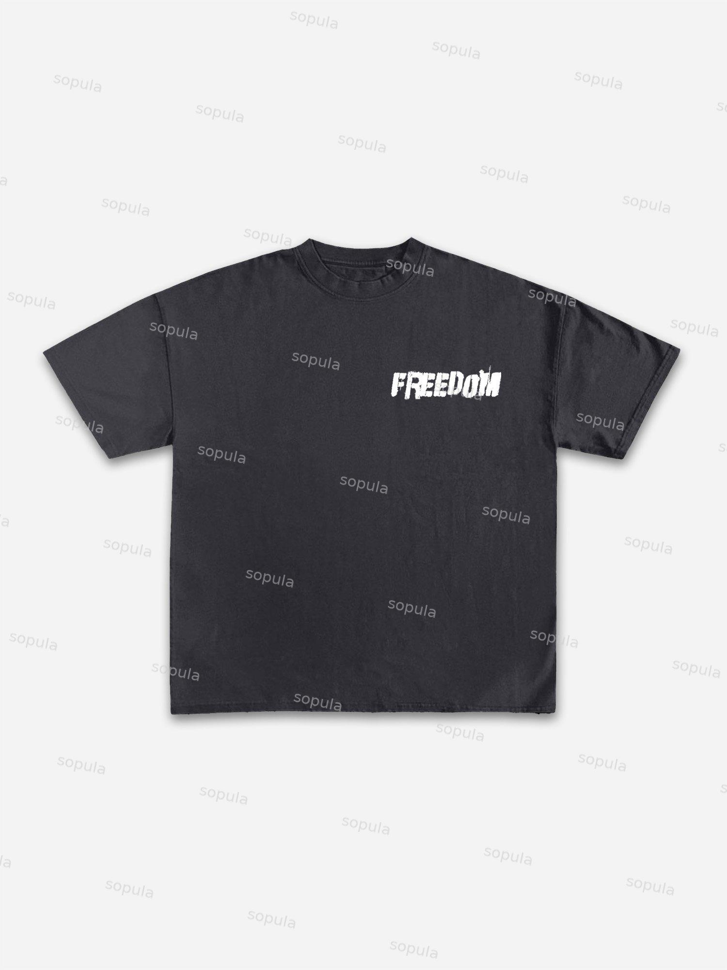 Freedom Skull Graphic Print Cotton T-shirt Product Image