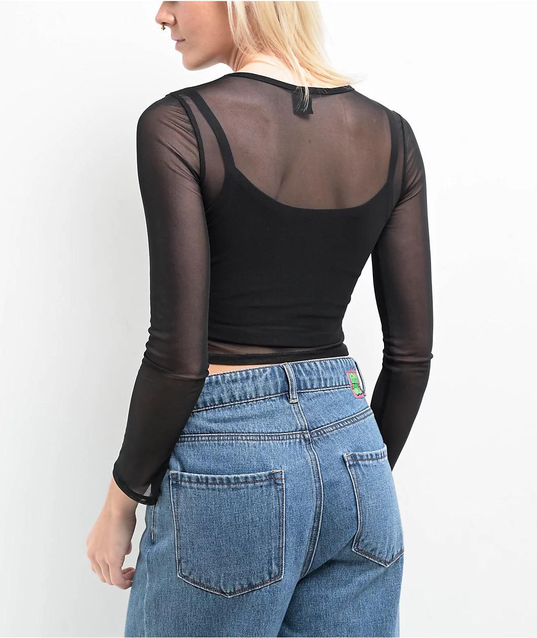 Zine Tashti Caviar Long Sleeve Mesh Top Product Image