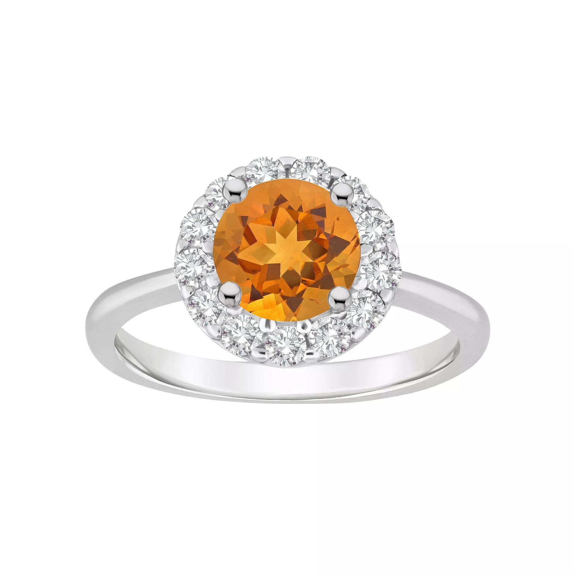 Celebration Gems Sterling Silver Gemstone Halo Ring, Womens Citrine Product Image