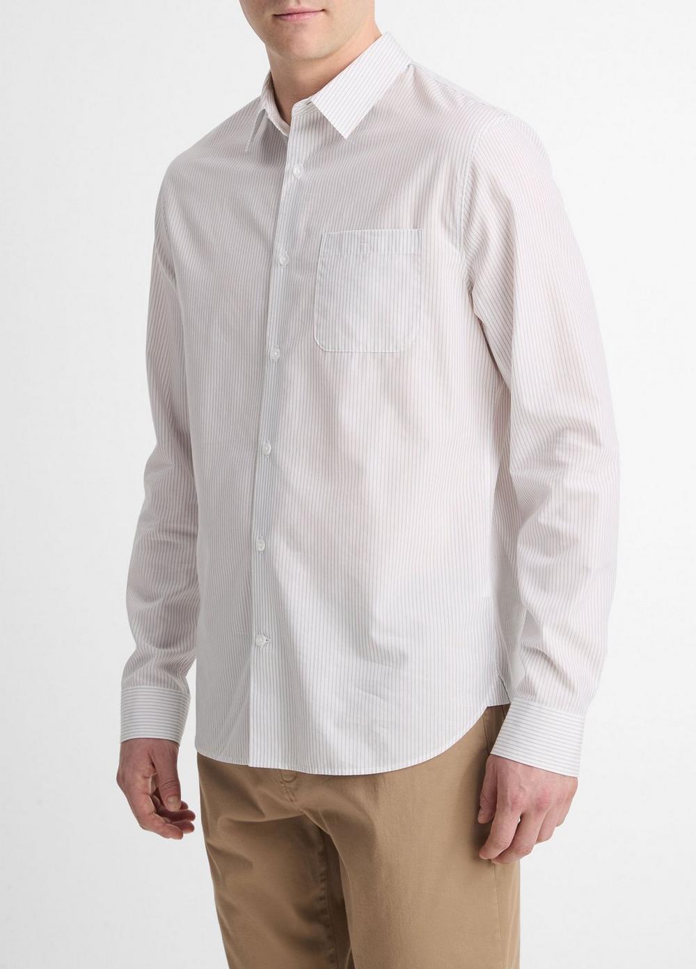 Mens Basin Stripe Cotton-Blend Long-Sleeve Shirt, Optic White/storm Cloud, Size XL Vince Product Image