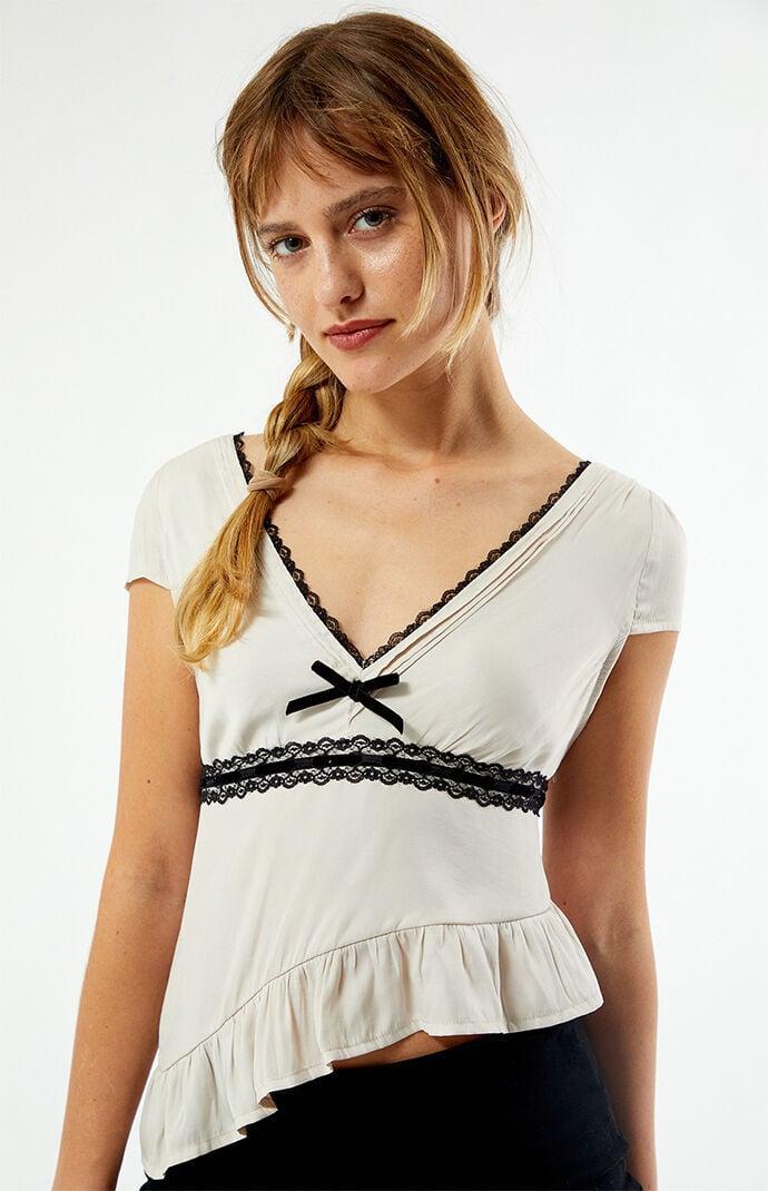 Women's Lace Trim Asymmetrical Top Product Image