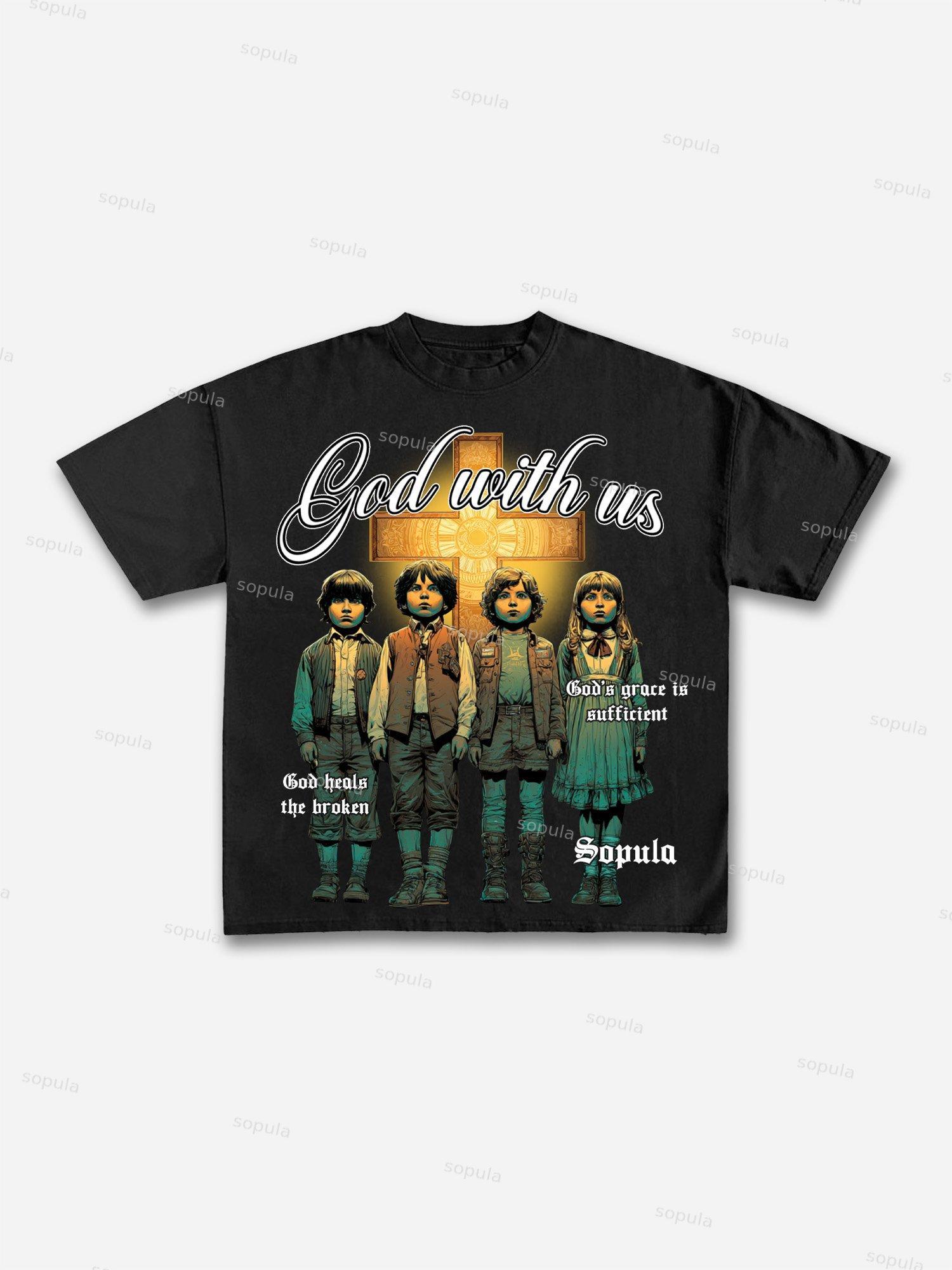 God With Us Vintage Cross Graphic Cotton T-shirt Product Image