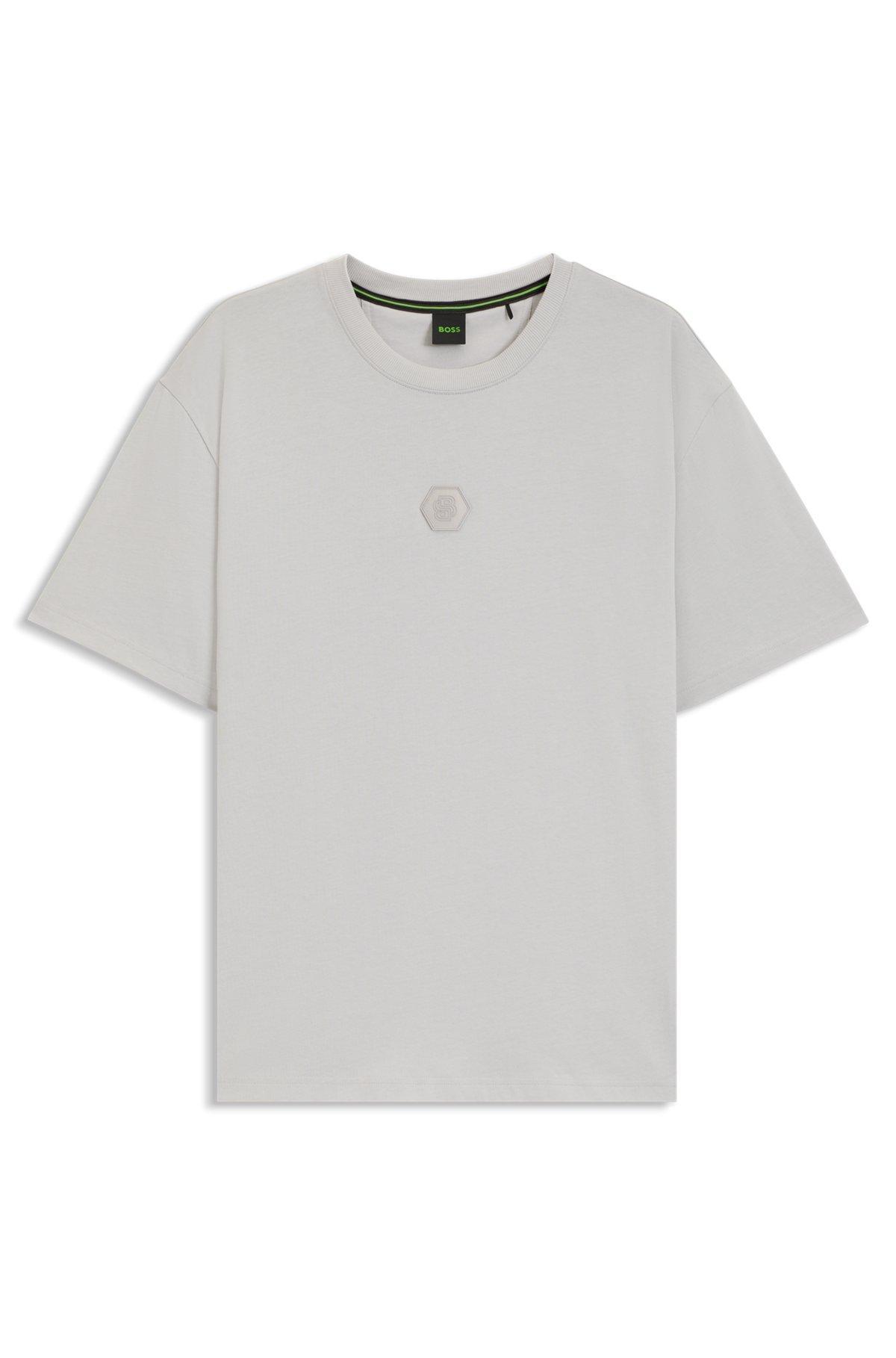 BOSS - Cotton-jersey T-shirt with Double B monogram - Light Grey Product Image