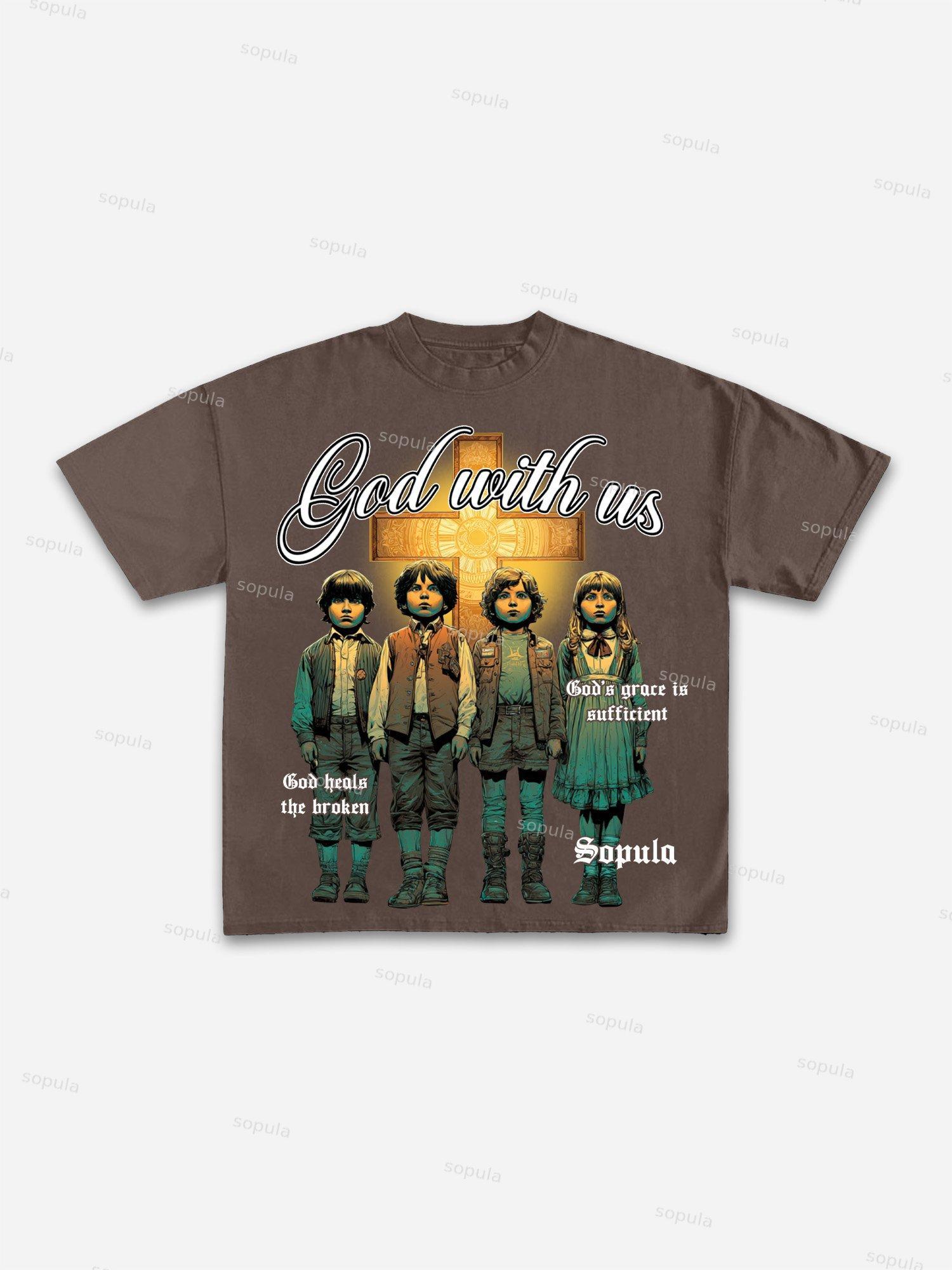 God With Us Vintage Cross Graphic Cotton T-shirt Product Image