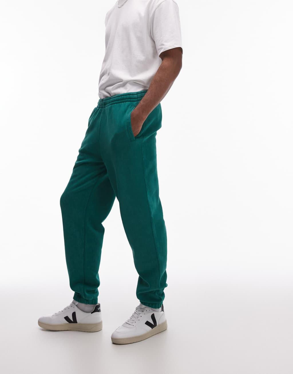 Topman washed oversized sweatpants in green Product Image