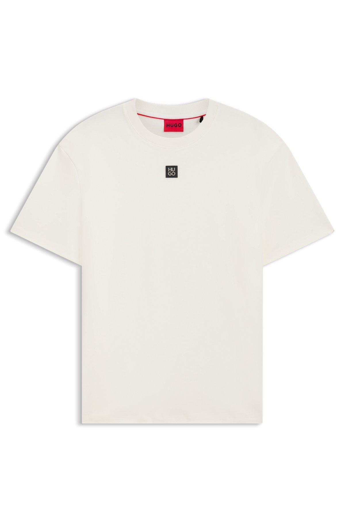 HUGO - Interlock-cotton regular-fit T-shirt with stacked logo - White Product Image