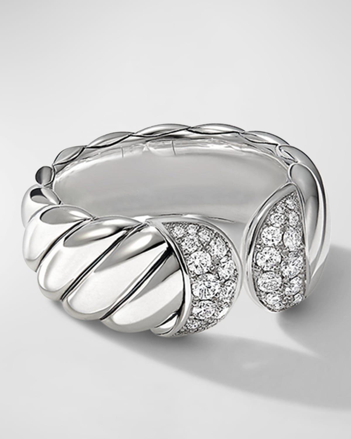David Yurman Sterling Silver Sculpted Cable Ring with Pave Diamonds Product Image