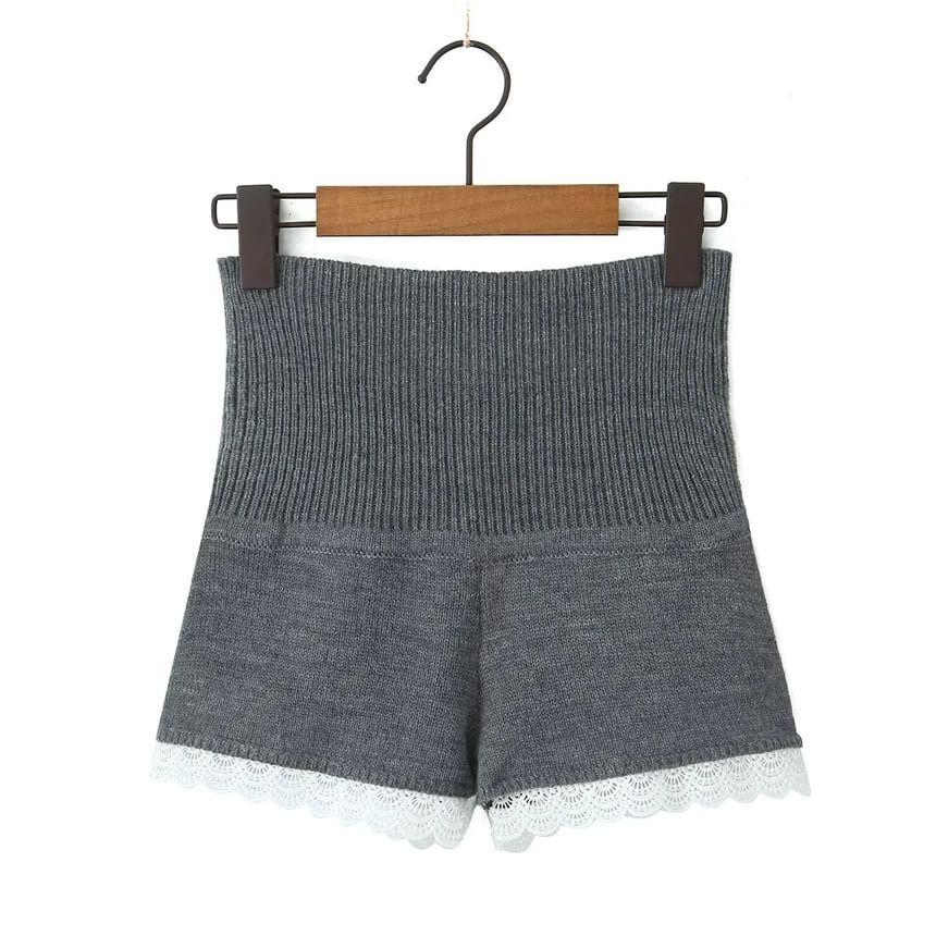 Set: V-Neck Button-Up Crop Cardigan + Hot Pants Product Image
