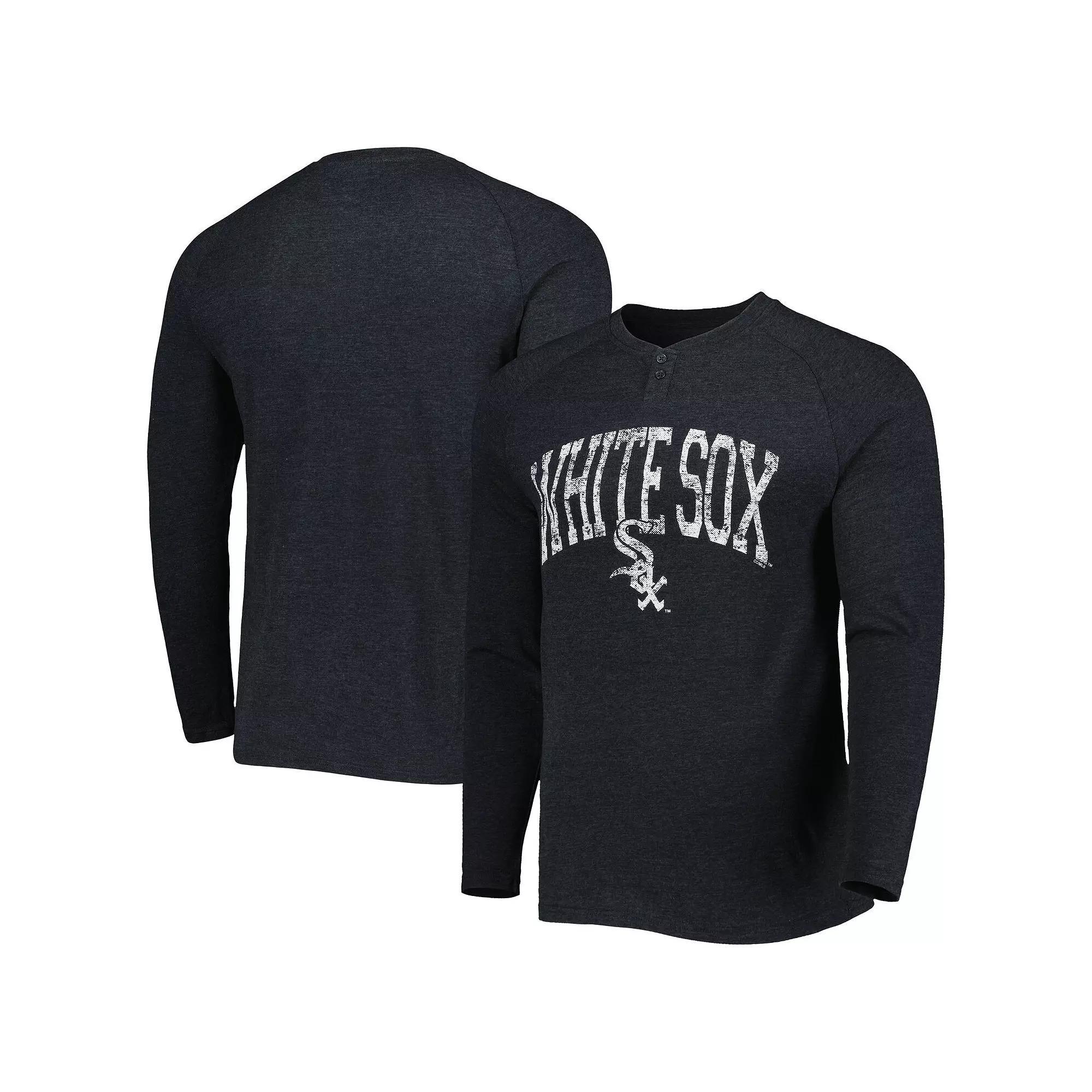 Men's Concepts Sport Heather Black Chicago White Sox Inertia Raglan Long Sleeve Henley T-Shirt, Size: XL, Charco Product Image