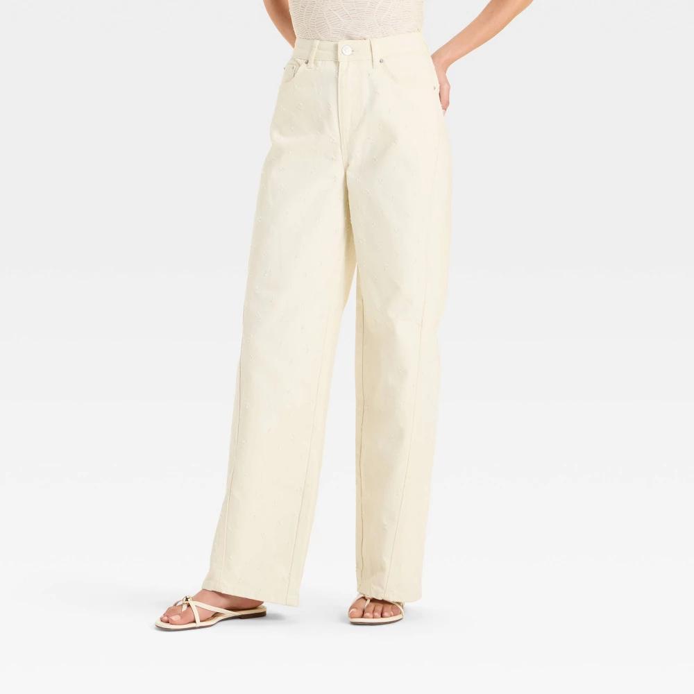 Women's Mid-Rise Relaxed Fit Wide Leg Distressed Jeans - Future Collective White Product Image