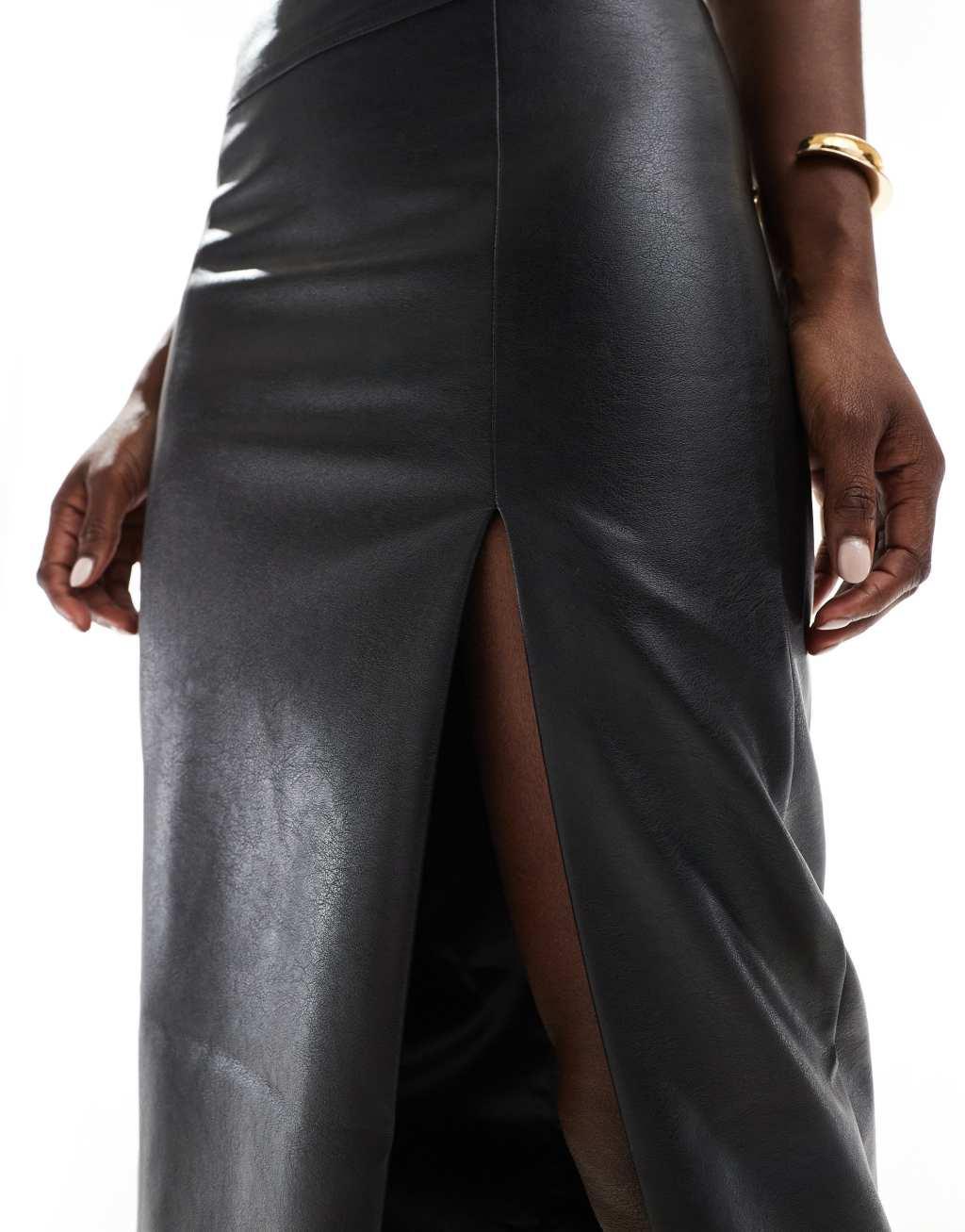 Bardot faux leather midi skirt in black Product Image