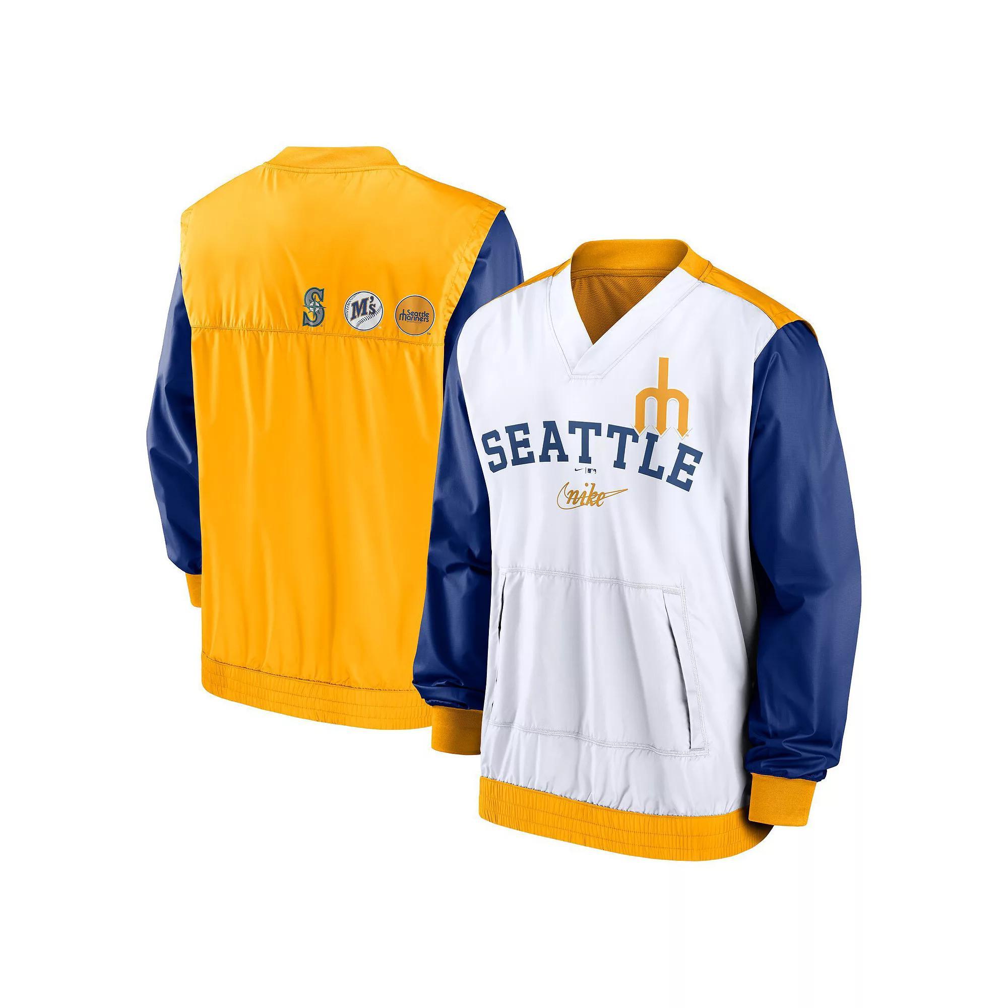 Mens Nike /Gold Seattle Mariners Rewind Warmup V-Neck Pullover Jacket Product Image