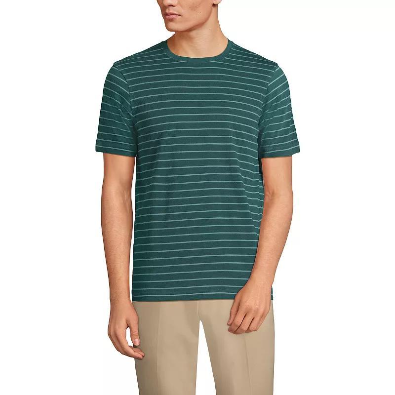 Men's Lands' End Supima Crewneck Tee, Size: Large, Grey Blue Stripe Product Image