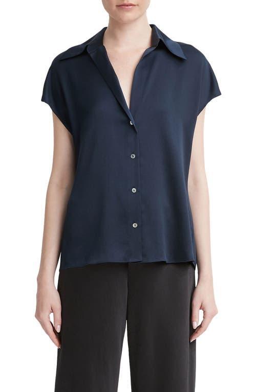 Cap-Sleeve Ruched-Back Silk Blouse Product Image