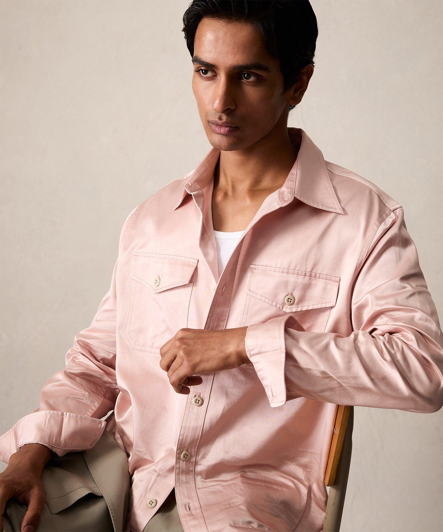 Japanese Sateen Utility Shirt in Pink Product Image