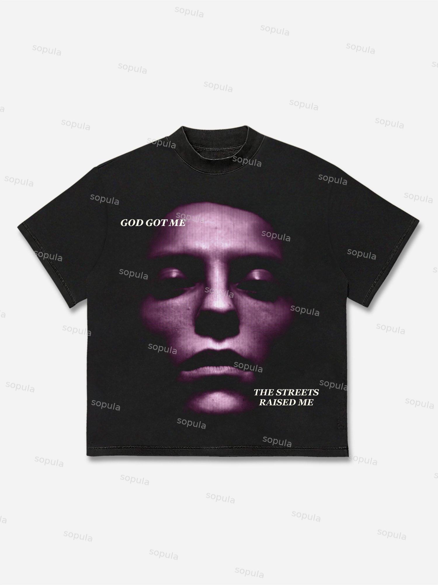 Sopula Blurred Network Portrait Graphic Cotton T-shirt Product Image