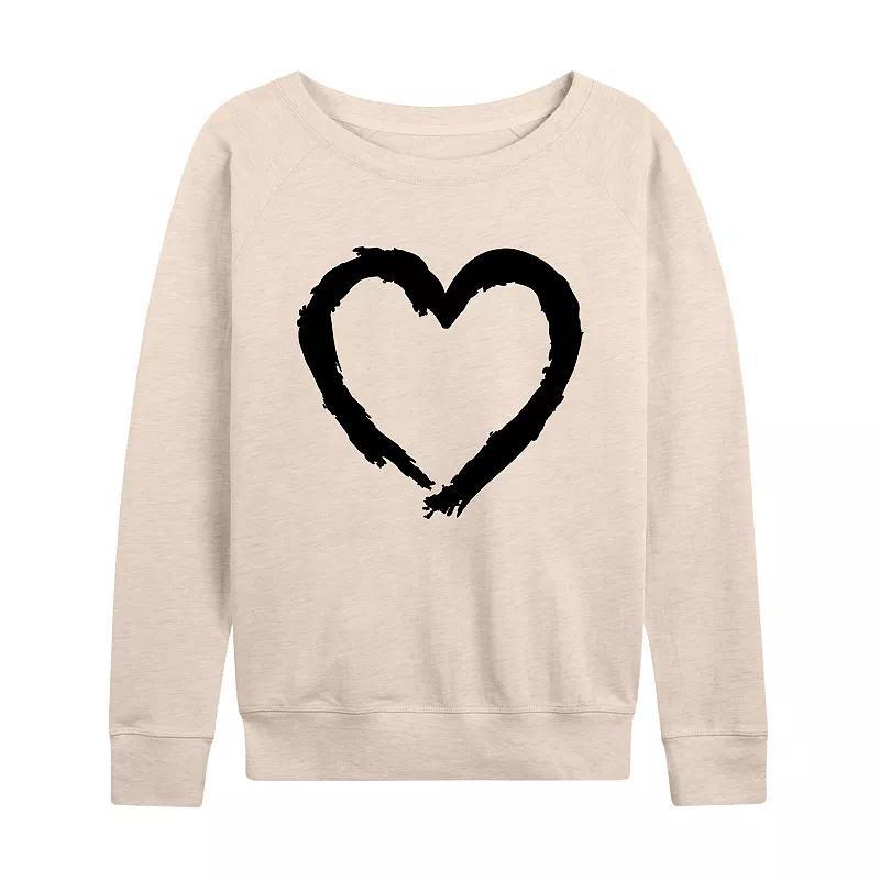 Women's Paintbrush Stroke Heart French Terry Long Sleeve Tee, Size: Large, Beige Product Image