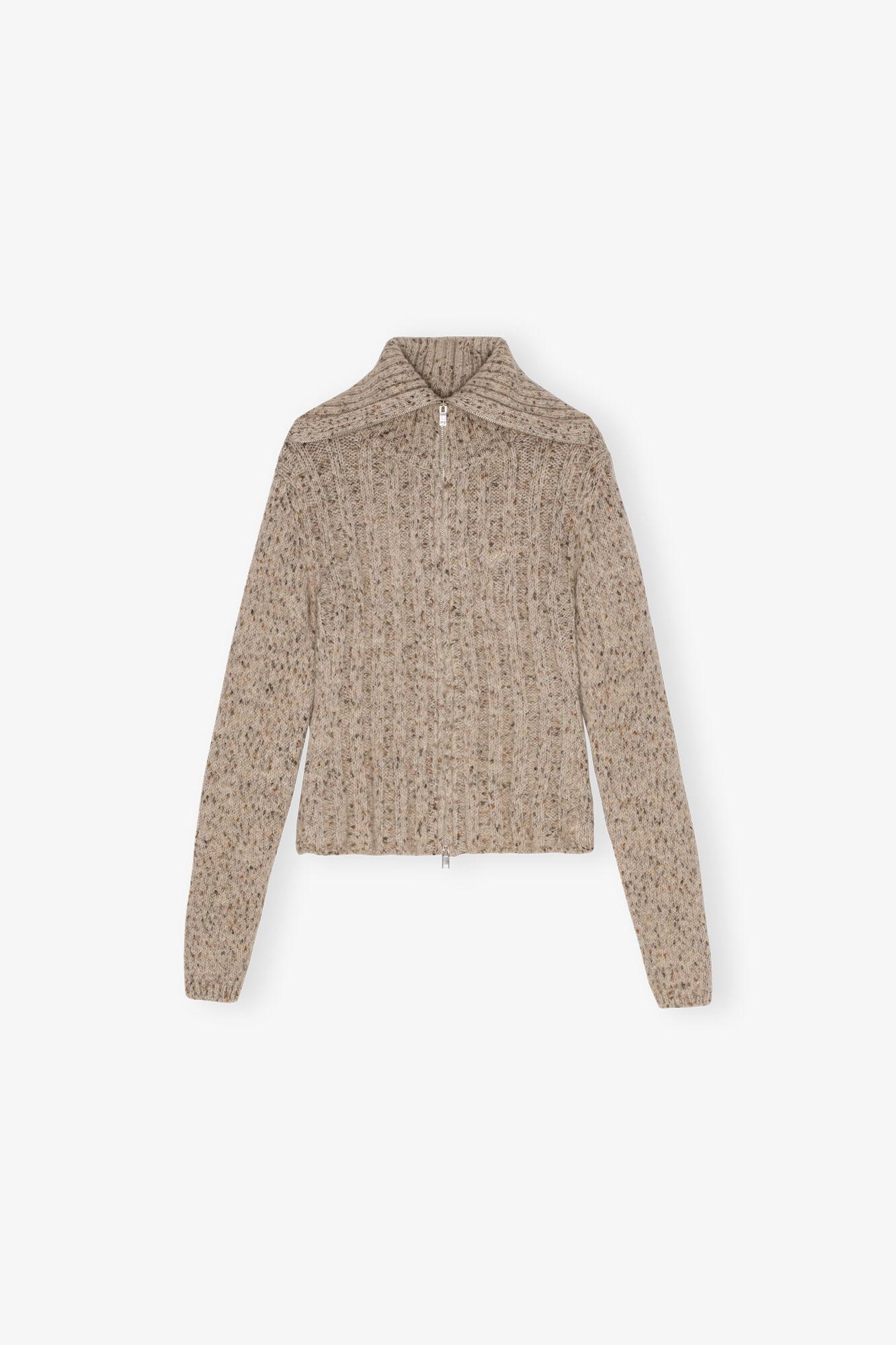 Brown Highneck Zip Cardigan Product Image