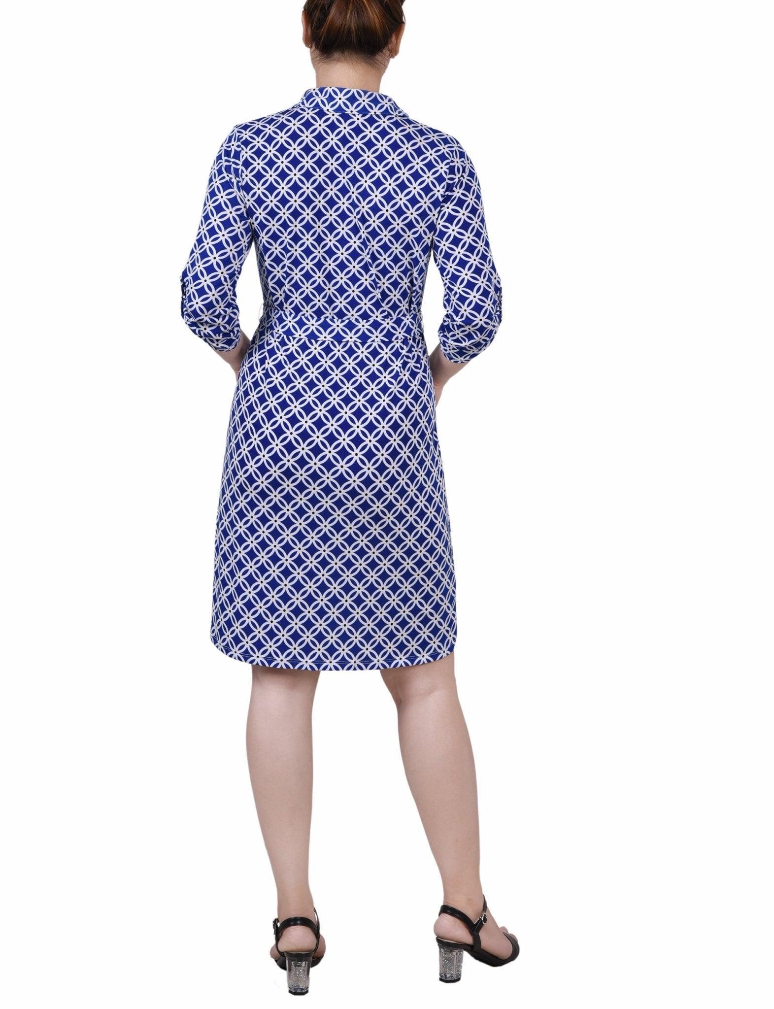 Royal White Black 3/4 Roll Tab Sleeve Collared Dress - Petite Product Image