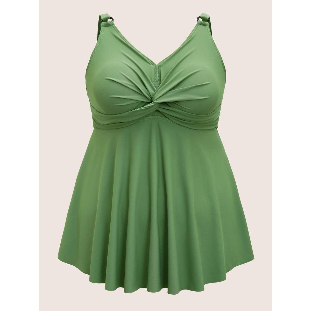 Plus Size Twist Front Round Buckle Detail Swim Top Women's Swimwear Palemauve Beach Twist High stretch Bodycon Heart neckline Curve Swim Tops BloomChic 14-16/1X Product Image