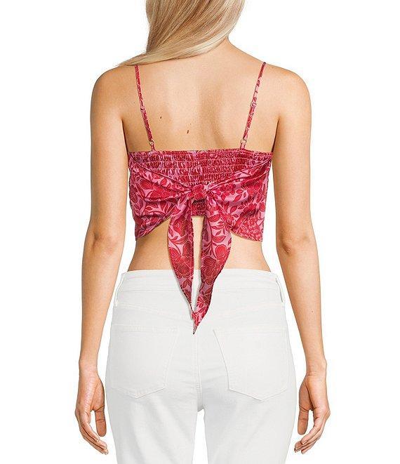 Honey & Sparkle Woven Print Satin Spaghetti Strap Hanky Hem Top Product Image