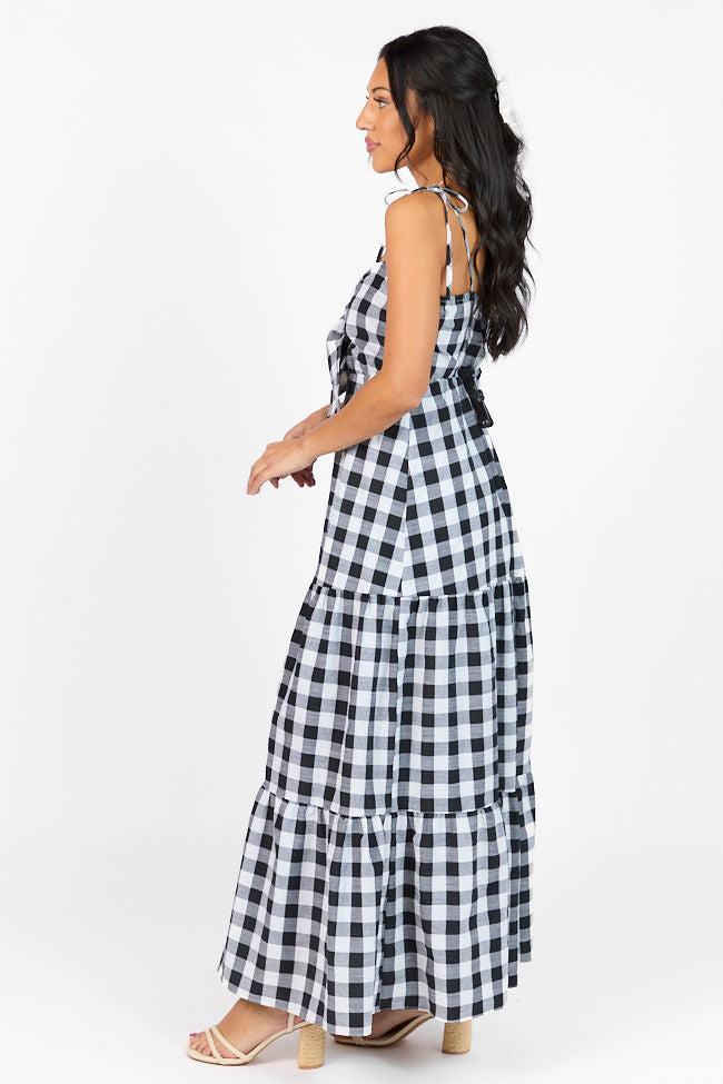 Checked Out Black and White Gingham Tie Front Maxi Dress FINAL SALE Product Image
