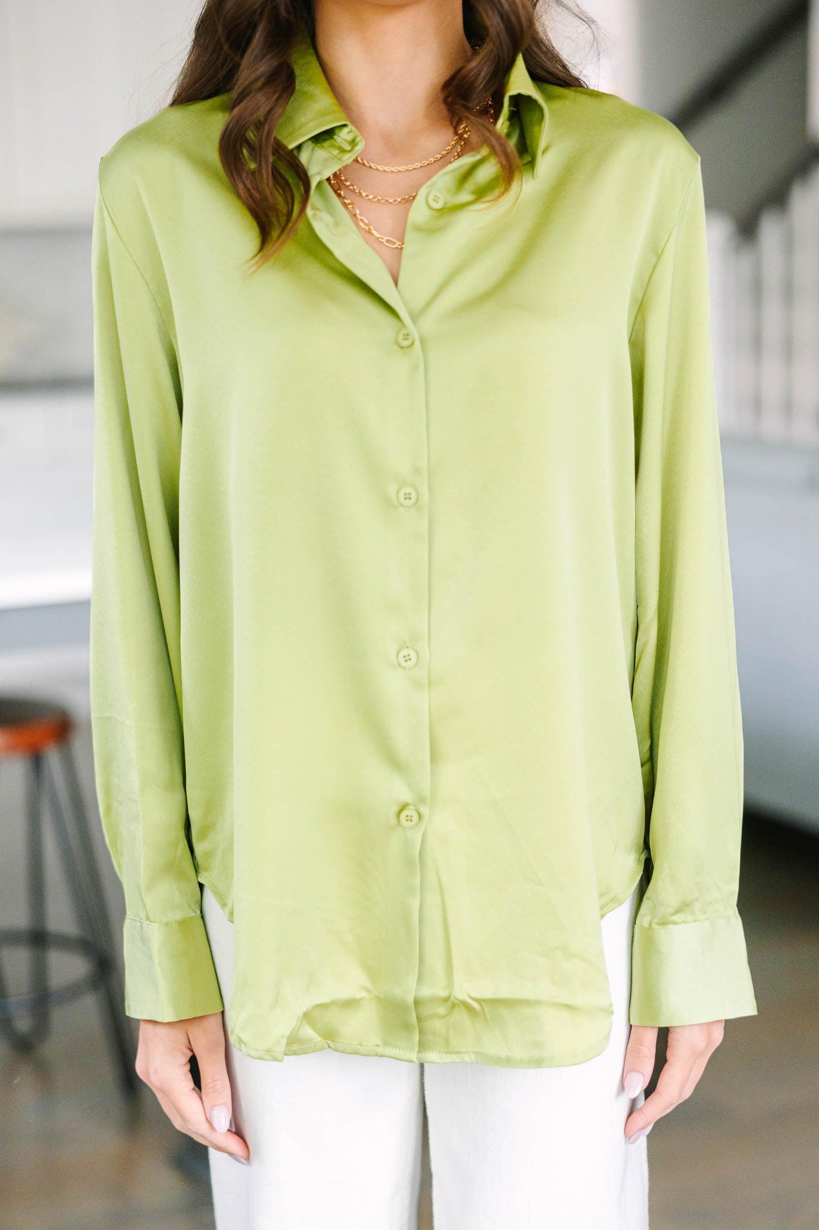 Dream On Pistachio Green Satin Blouse Female Product Image