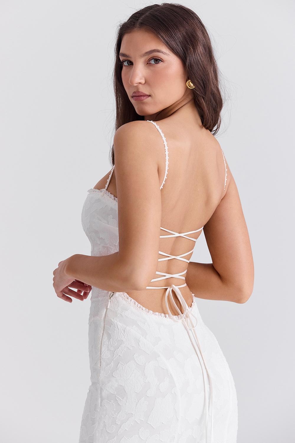 Joan Ivory Lace Up Back Maxi Dress Product Image