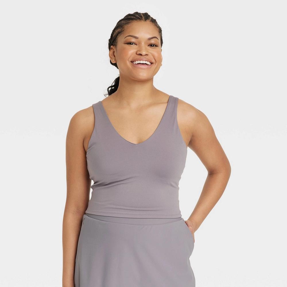 Womens Flex Light Support V Neck Cropped Sports Bra - All In Motion M: Recycled Polyester, Spandex, Built-in Shelf Bra, Removable Cup Product Image