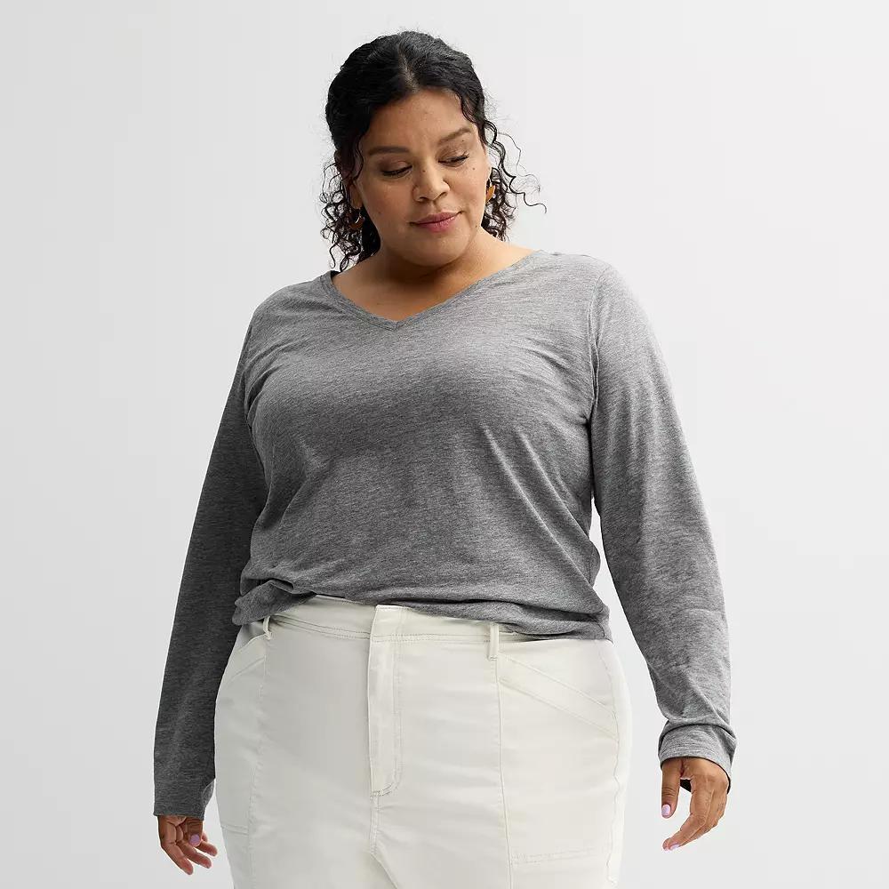 Plus Size Sonoma Goods For Life® Everyday Long Sleeve V-Neck Tee, Women's, Size: 5XL, Grey Product Image